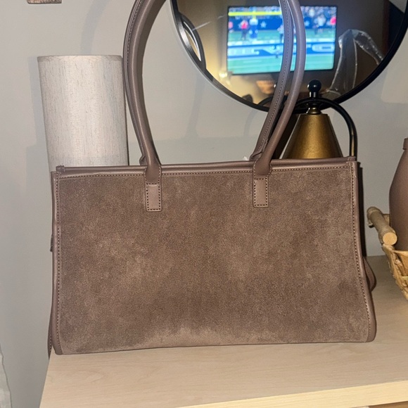 Elegant stone color Suede & Vegan Leather Handbag - Picture 4 of 11